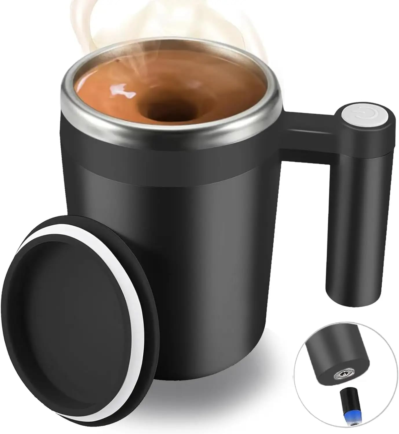 Mushendo Mug: Automatic Self Stirring Magnetic Mug Stirring Mixing Coffee Cup Travel Stainless Steel Coffee Mug Cup With Lid