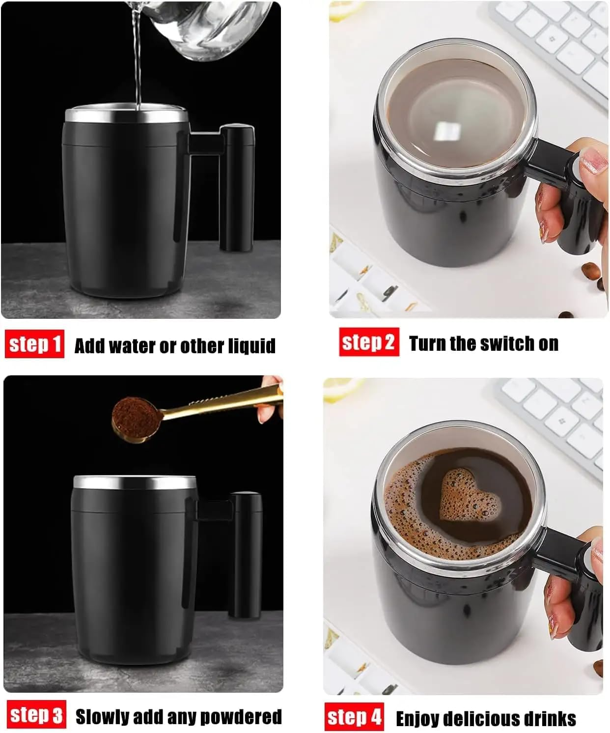 Mushendo Mug: Automatic Self Stirring Magnetic Mug Stirring Mixing Coffee Cup Travel Stainless Steel Coffee Mug Cup With Lid