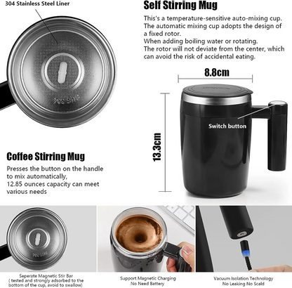 Mushendo Mug: Automatic Self Stirring Magnetic Mug Stirring Mixing Coffee Cup Travel Stainless Steel Coffee Mug Cup With Lid