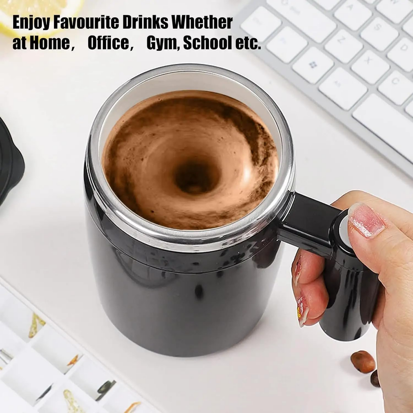 Mushendo Mug: Automatic Self Stirring Magnetic Mug Stirring Mixing Coffee Cup Travel Stainless Steel Coffee Mug Cup With Lid