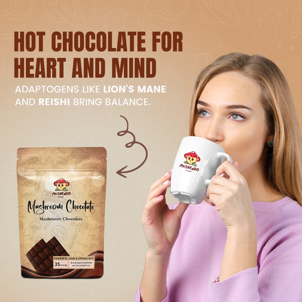 Mushendo 6 Mushroom Cacao | Hot Chocolate | Sugar Free | 3.02 Oz (87.5 G) | 35 Servings - Mushendo Organic Farm