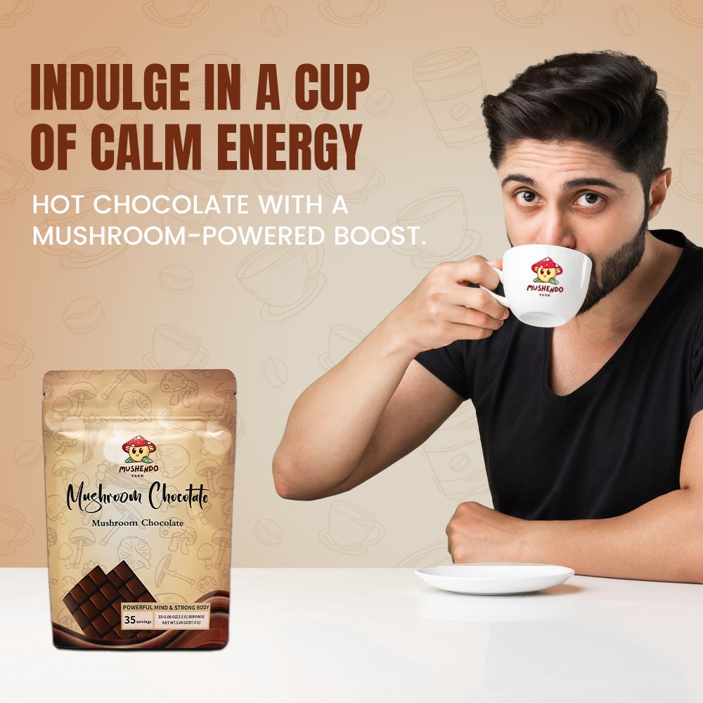 Mushendo 6 Mushroom Cacao | Hot Chocolate | Sugar Free | 3.02 Oz (87.5 G) | 35 Servings - Mushendo Organic Farm