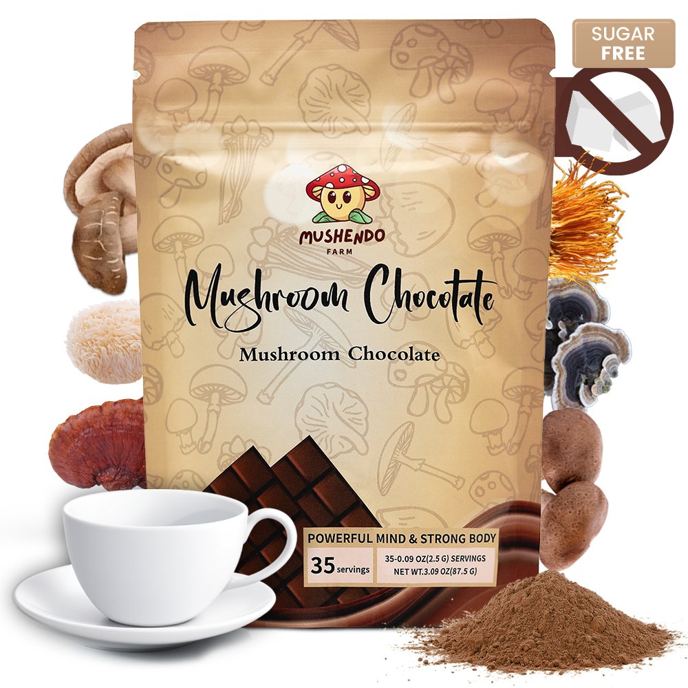 Mushendo 6 Mushroom Cacao | Hot Chocolate | Sugar Free | 3.02 Oz (87.5 G) | 35 Servings - Mushendo Organic Farm