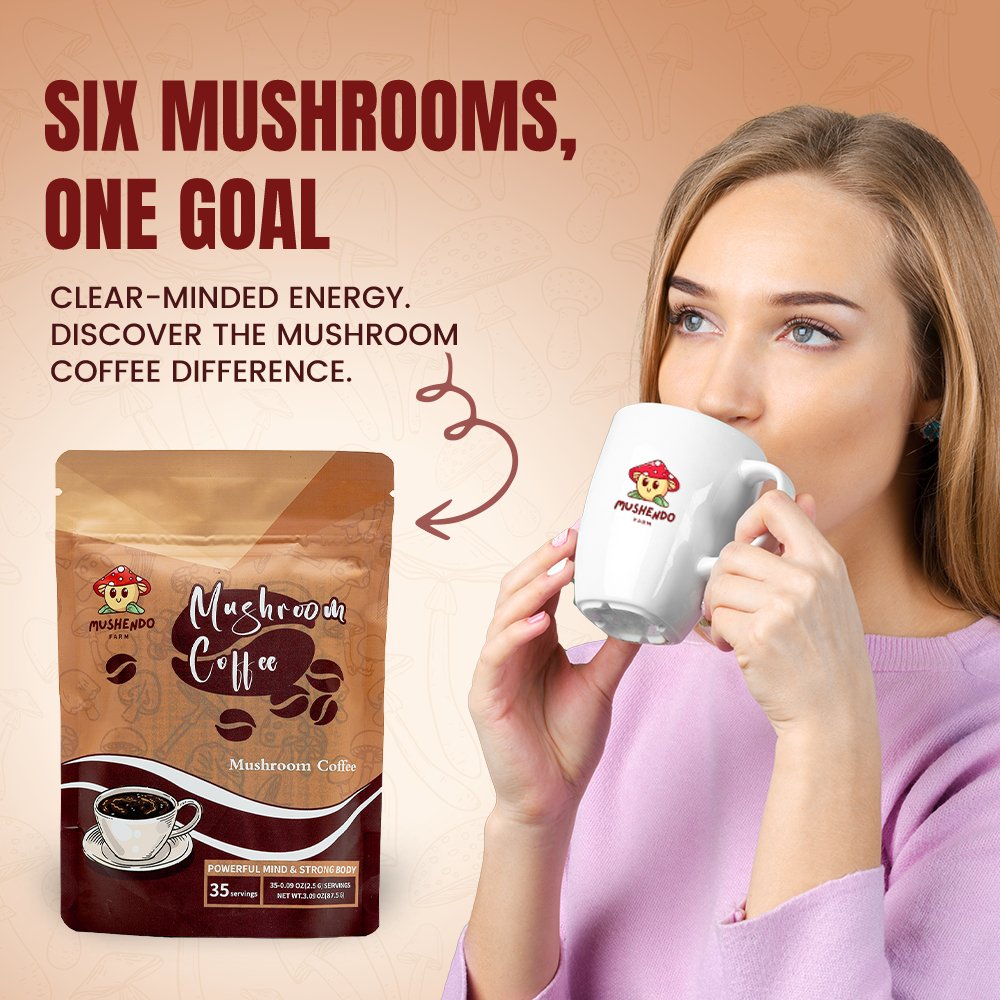 Mushendo 6 Mushroom Coffee | 3.02 Oz (87.5 G) | 35 Servings - Mushendo Organic Farm