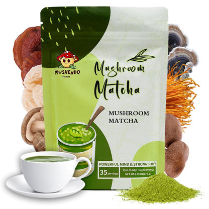 Mushendo 6 Mushroom Matcha | 3.02 Oz (87.5 G) | 35 Servings - Mushendo Organic Farm